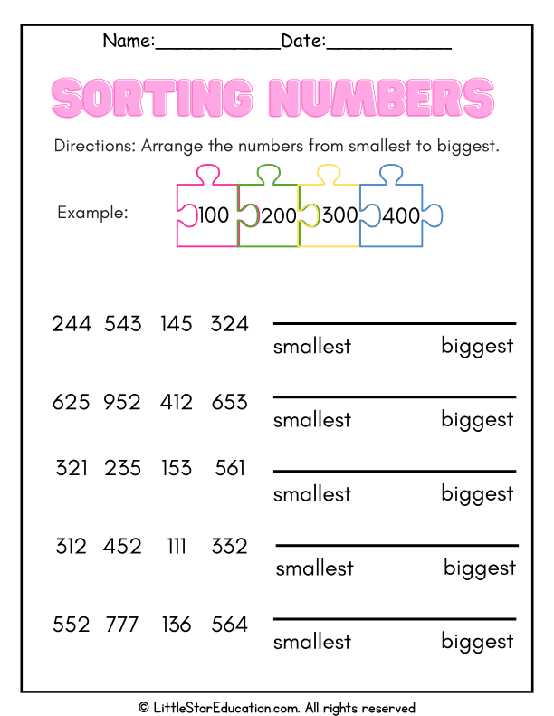 Ordering Numbers from Least to Greatest for Early Elementary Math