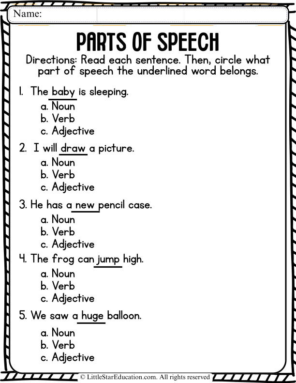 Parts of Speech Practice: Identify Nouns, Verbs, and Adjectives