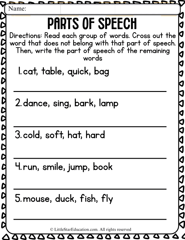 Parts of Speech Practice: Identifying Odd Words for Grades 1-2