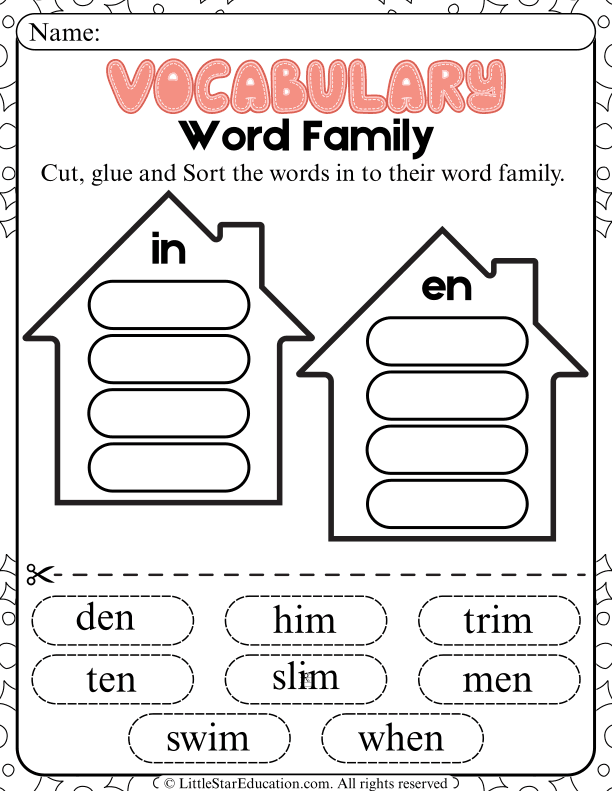 Phonics Word Family Sorting Cut and Paste for Early Readers