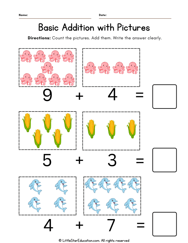 Picture Addition Practice for Kindergarten and Pre-K Math Skills