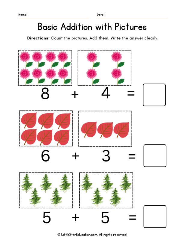 Picture Addition Practice for Preschool and Kindergarten Math