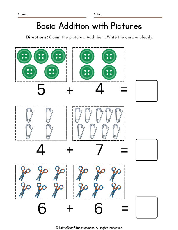 Picture Addition Practice for Preschool and Kindergarten Math
