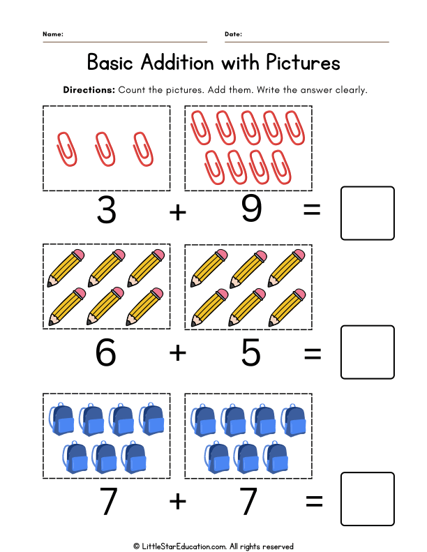 Picture Addition Practice for Preschool and Kindergarten Math