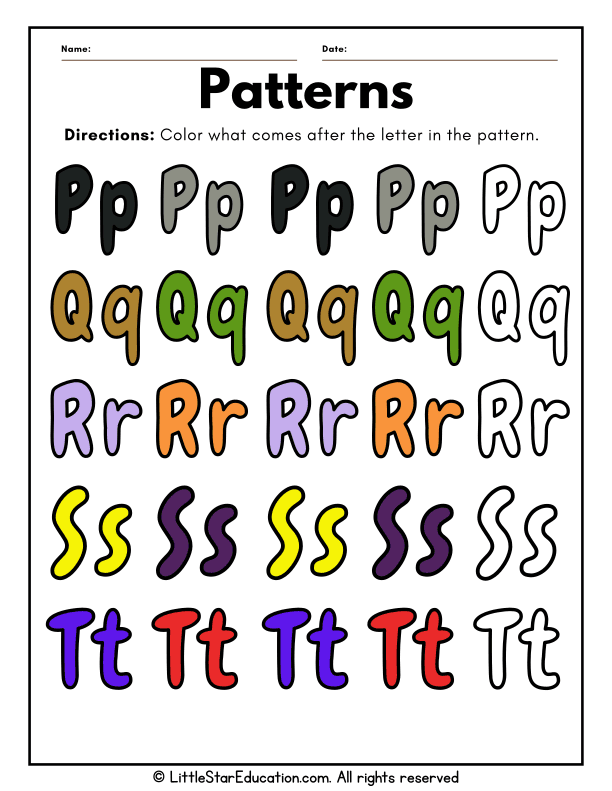 Pre-K Math Patterns: Letter Sequencing and Coloring Skills