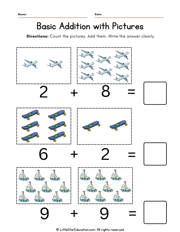 Preschool Addition Practice with Pictures for Early Math Skills