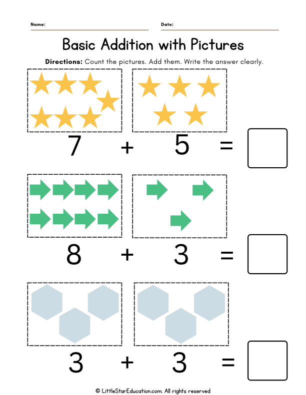 Preschool Addition Practice with Pictures for Early Math Skills