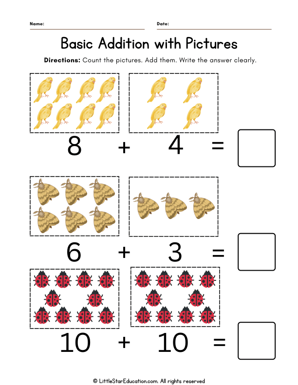 Preschool Addition Practice with Pictures for Early Math Skills