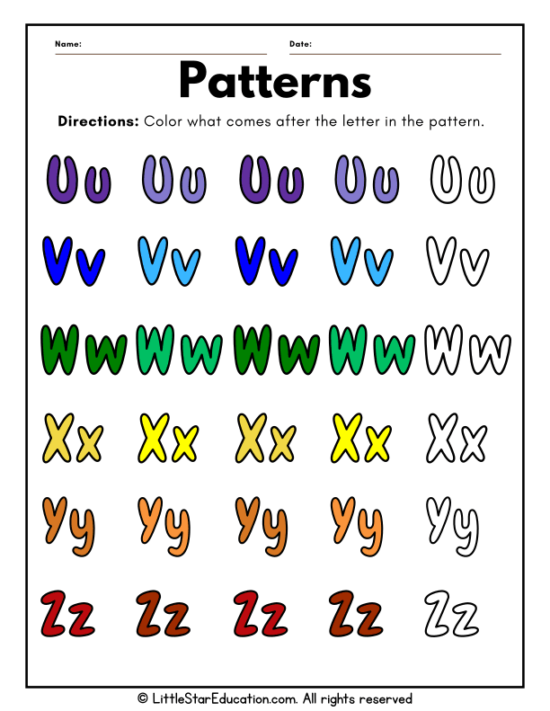 Preschool Letter Patterns: Color and Sequence Early Math Skills