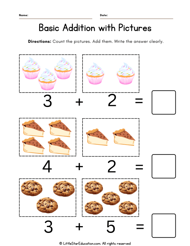 Preschool Math Addition with Pictures for Early Learners
