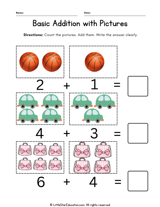 Preschool Math Addition with Pictures for Early Learners
