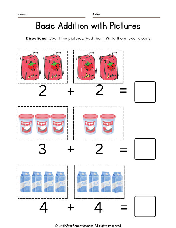 Preschool Math Addition with Pictures for Early Learners