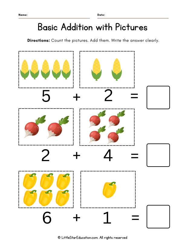 Preschool Math Addition with Pictures for Early Learners