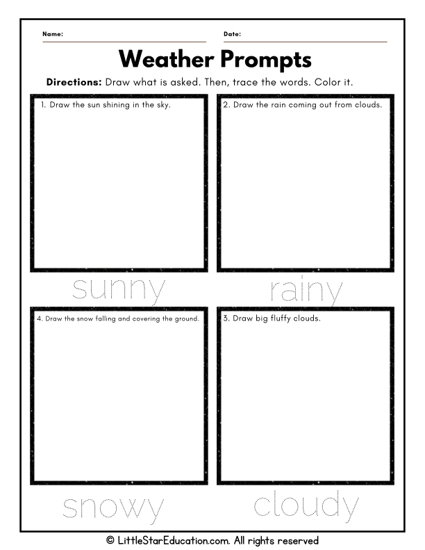 Preschool Weather Drawing and Tracing Prompts for Early Science