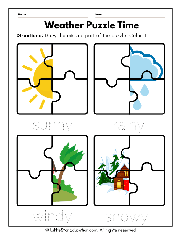 Preschool Weather Puzzles: Draw and Color Science Fun