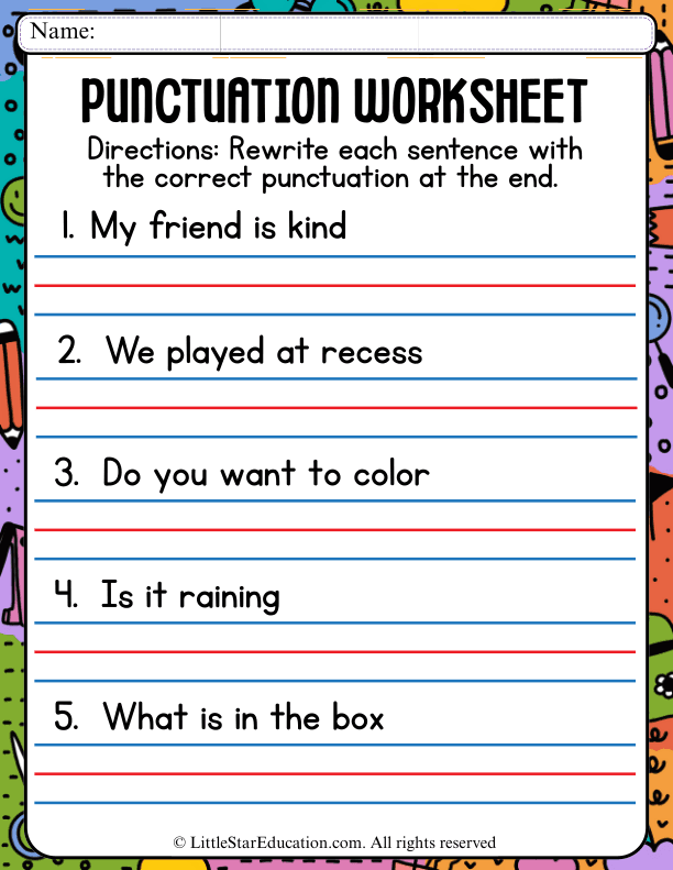 Punctuation Practice: Fix the Sentences for Early Elementary ELA