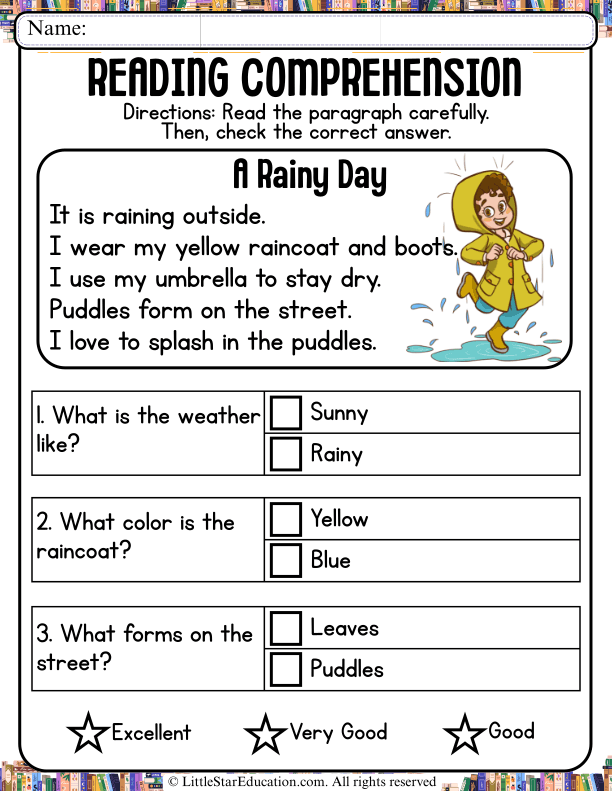 Rainy Day Reading Comprehension for Kindergarten and Grade 1
