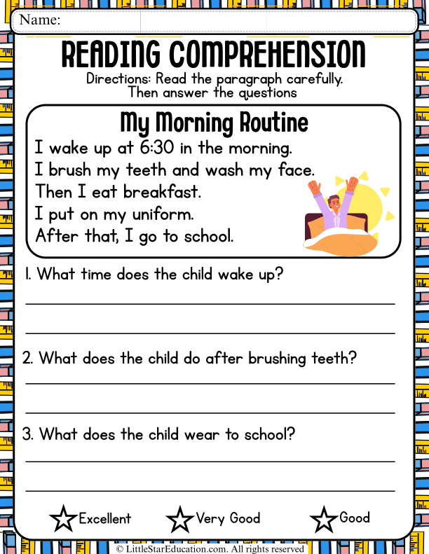 Reading Comprehension: My Morning Routine Questions for Grades 1-2
