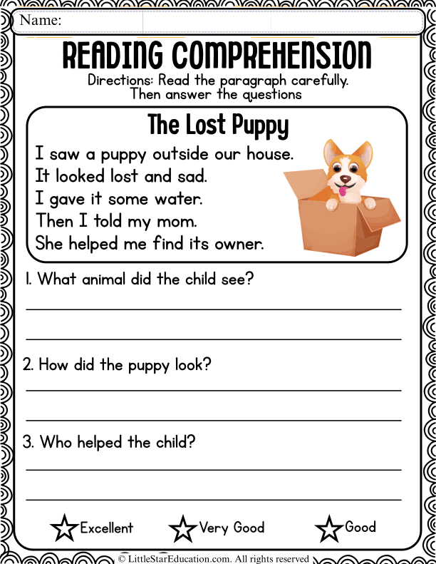 Reading Comprehension Passage: The Lost Puppy for Early Grades