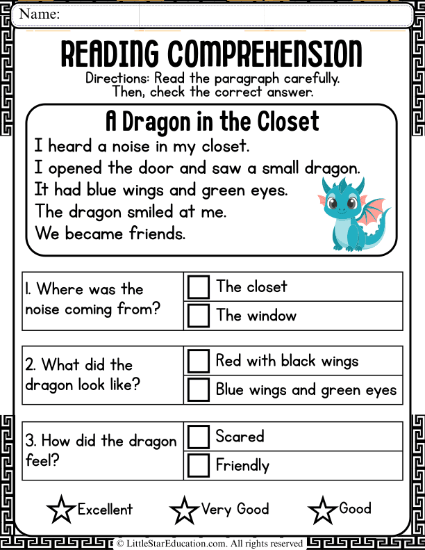 Reading Comprehension Questions: Dragon Story for Early Elementary