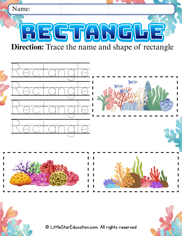 Rectangle Shape and Name Tracing Practice for Preschool Math