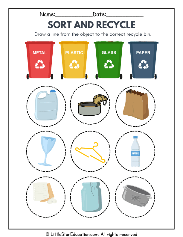 Recycling Sorting Skills for Preschool and Kindergarten Science