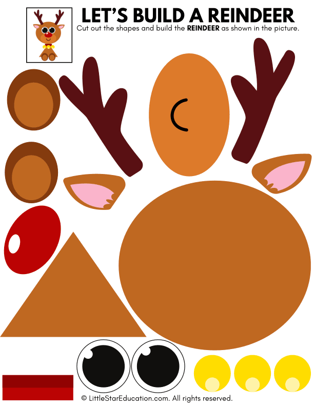Reindeer Cut and Paste Craft for Preschool and Kindergarten Art
