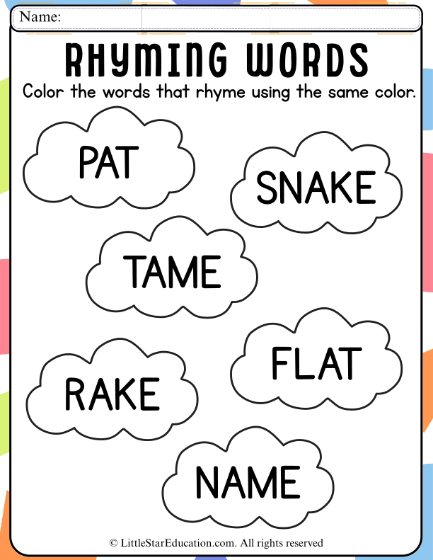Rhyming Words Coloring Practice for Early Literacy Skills