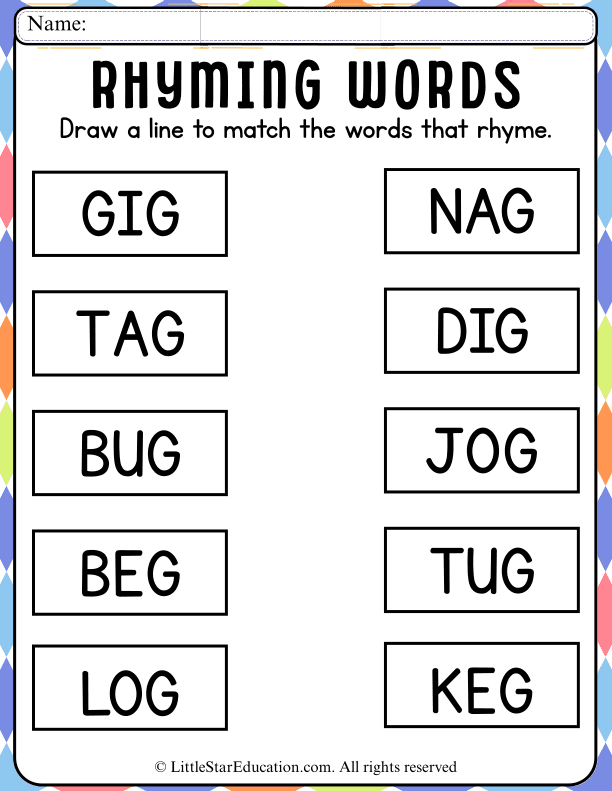 Rhyming Words Match for Early Readers: Phonics Practice