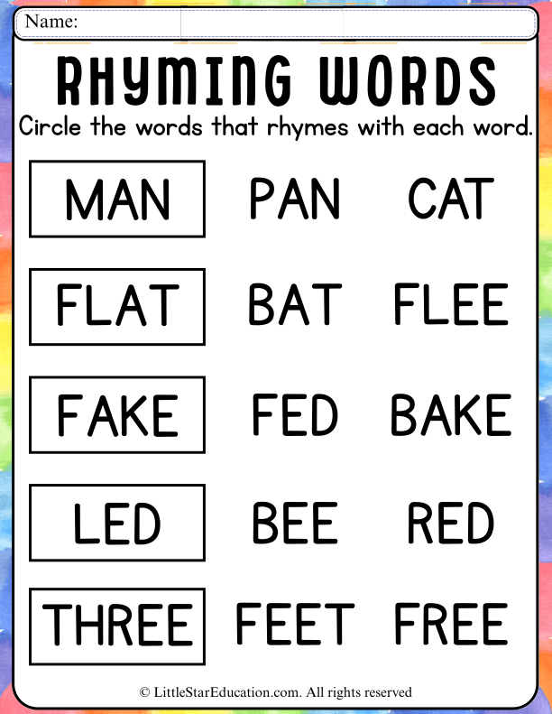 Rhyming Words Practice for Early Readers: Kindergarten English