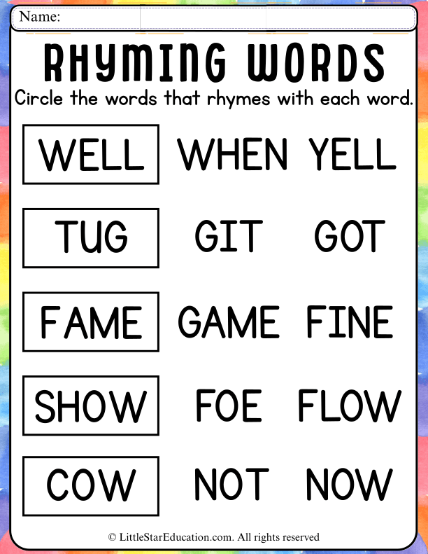 Rhyming Words Recognition for Kindergarten and First Grade