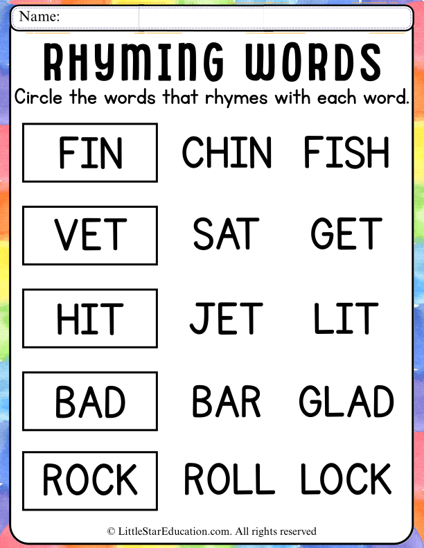 Rhyming Words Recognition for Kindergarten and First Grade Reading