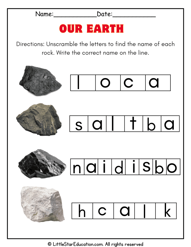 Rock Name Unscramble Challenge for Elementary Science