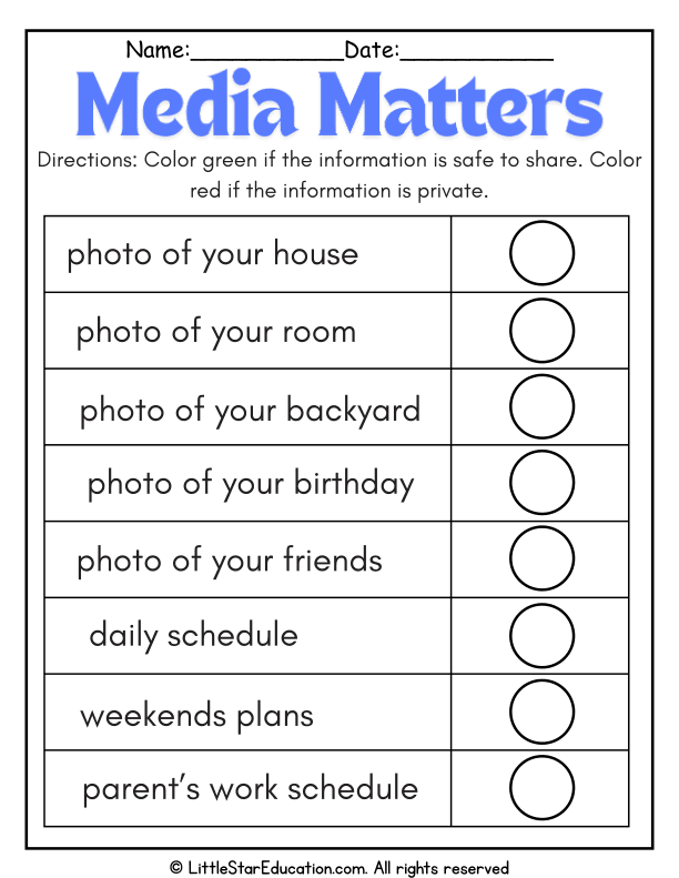 Safe vs. Private Information Coloring for Early Media Literacy