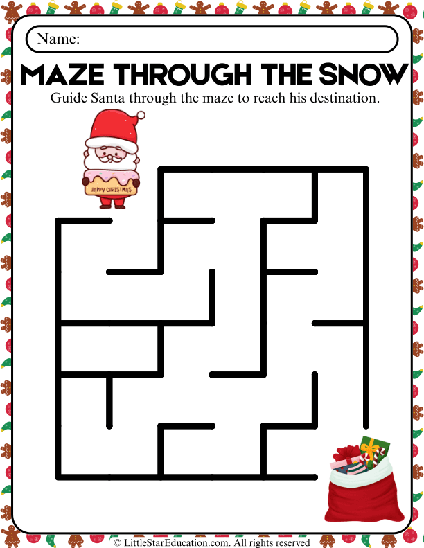 Santa Maze for Preschool and Kindergarten Math Skills