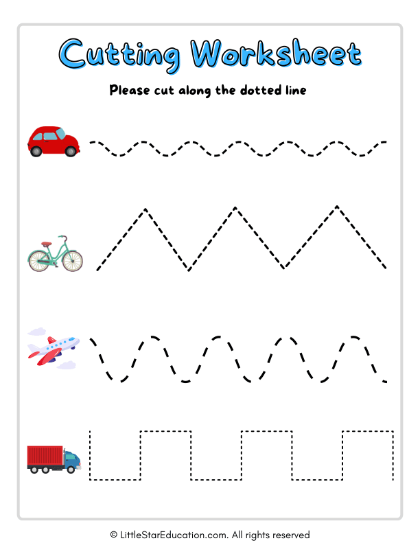 Scissor Skills Practice with Transportation for Preschool and Kindergarten