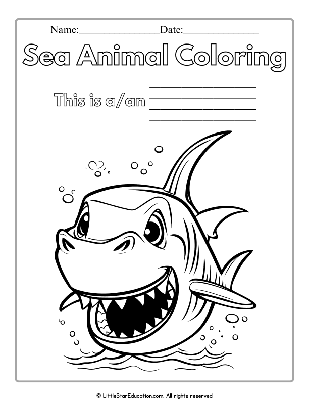 Sea Animal Coloring Page for Early Elementary Art Skills