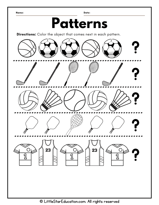 Sea Animal Patterns Coloring for Preschool and Kindergarten Math