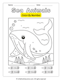 Sea Animals Color by Number Math for Preschool and Kindergarten thumbnail 2