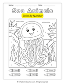 Sea Animals Color by Number Math for Preschool and Kindergarten thumbnail 3