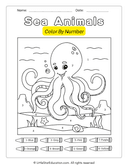 Sea Animals Color by Number Math for Preschool and Kindergarten thumbnail 5