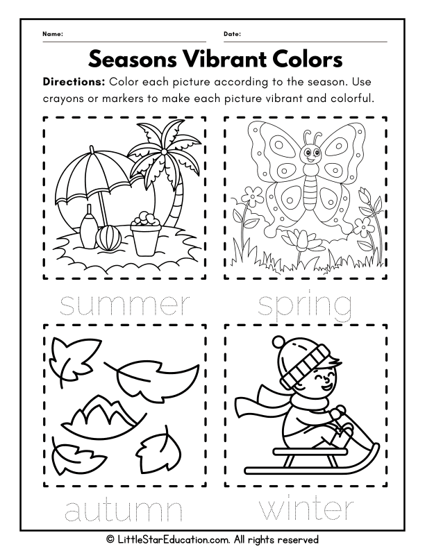 Seasonal Coloring Fun: Learn Spring, Summer, Fall, and Winter Colors