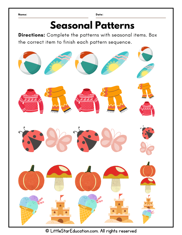 Seasonal Pattern Recognition for Preschool and Kindergarten Math