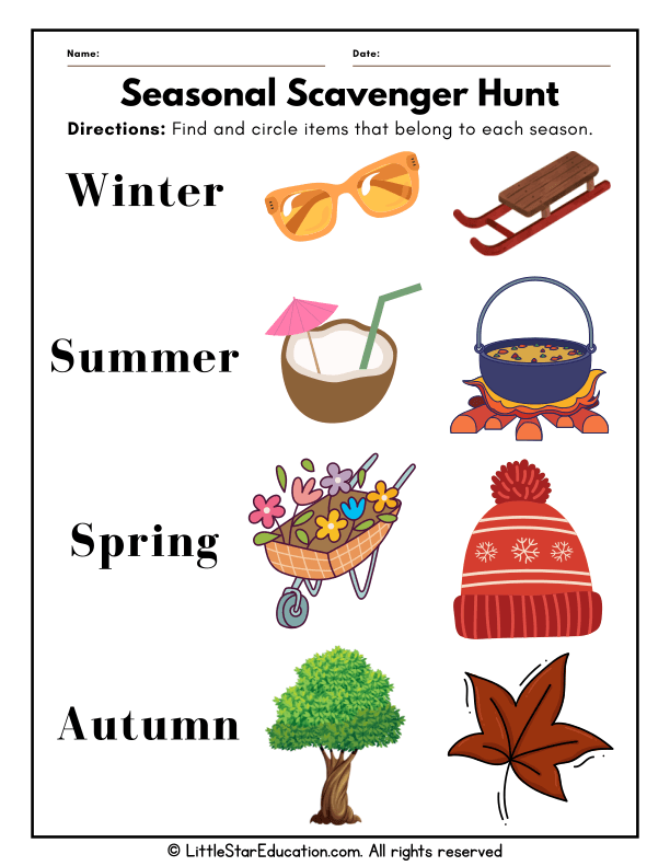 Seasonal Scavenger Hunt for Preschool Science Exploration