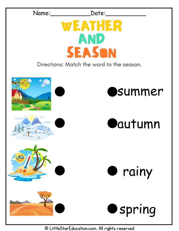 Seasons Matching Exercise for Preschool and Kindergarten Science