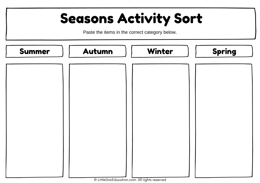 Seasons Sorting and Cutting Activity Science Worksheet