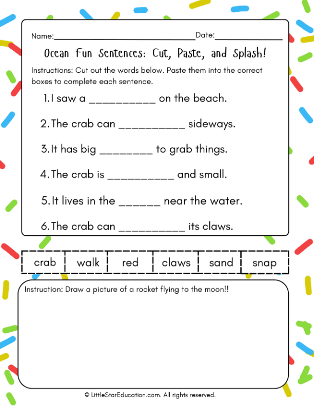 Sentence Building and Drawing for First Grade English Language Arts
