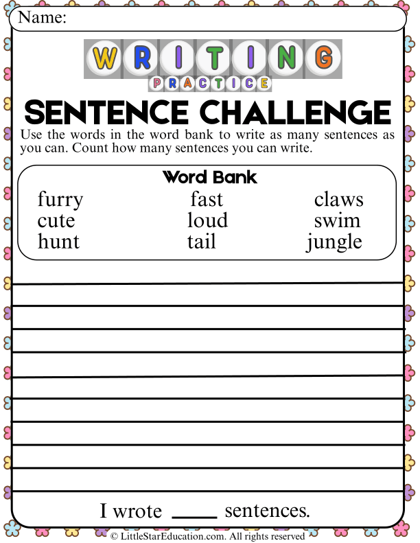 Sentence Building and Word Bank Writing Challenge for Early Grades