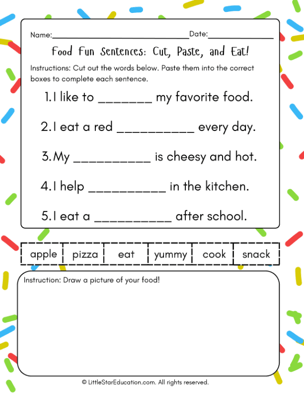 Sentence Building Cut and Paste for Early English Learners