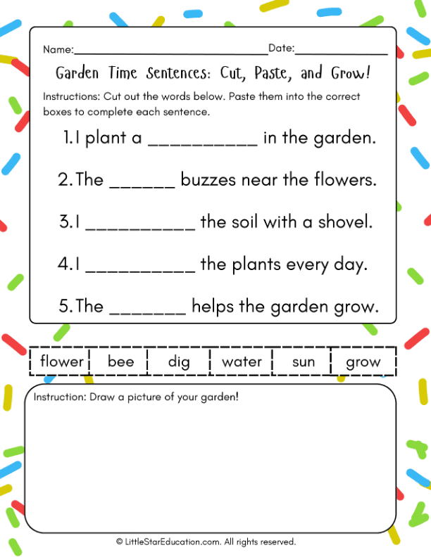 Sentence Building Cut and Paste for First Grade ELA Skills